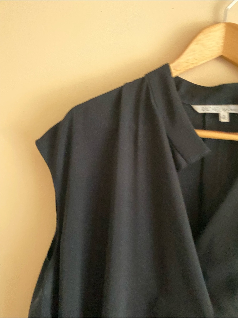 RACHEL Rachel Roy Draped Asymmetrical Sleeveless Shift Dress 2X Black Pockets - Picture 4 of 11